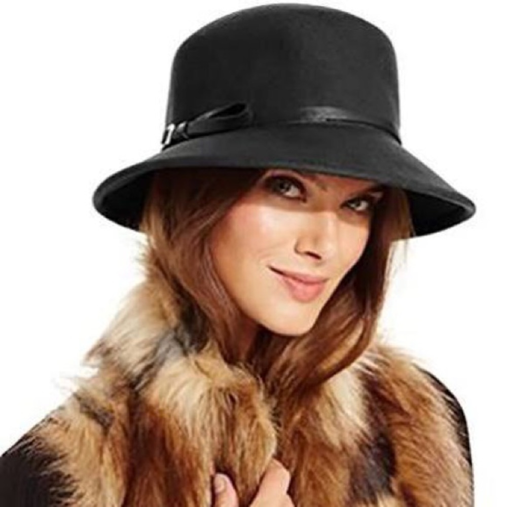 Nine West headwear felt trench coat hat in black
